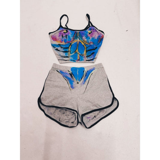 "SMILE LOUDER" TWO PIECE BOOTY SHORTS SET