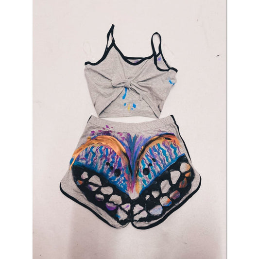"SMILE LOUDER" TWO PIECE BOOTY SHORTS SET